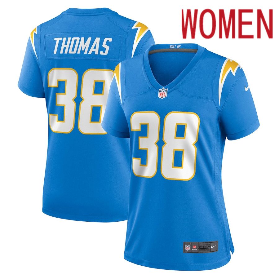 Women Los Angeles Chargers #38 Kiondre Thomas Nike Powder Blue Game NFL Jersey->women nfl jersey->Women Jersey